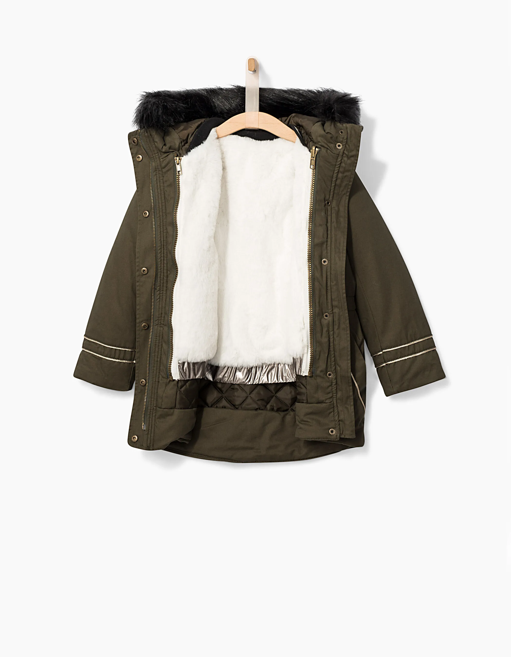 Parka kaki et gilet bi-matière réversible fille