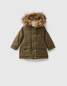 Parka kaki fourrée à capuche bébé fille