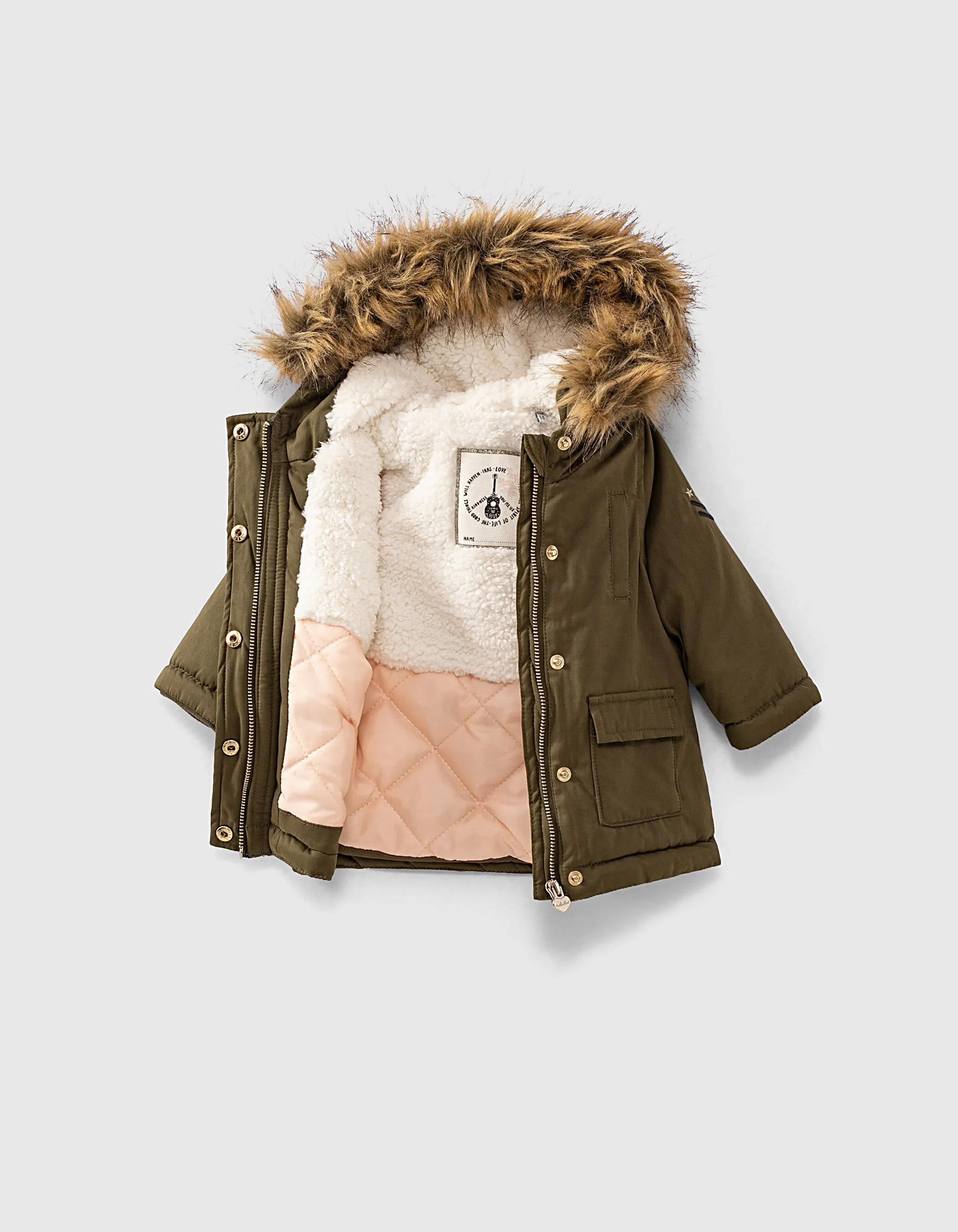 Parka kaki fourrée à capuche bébé fille