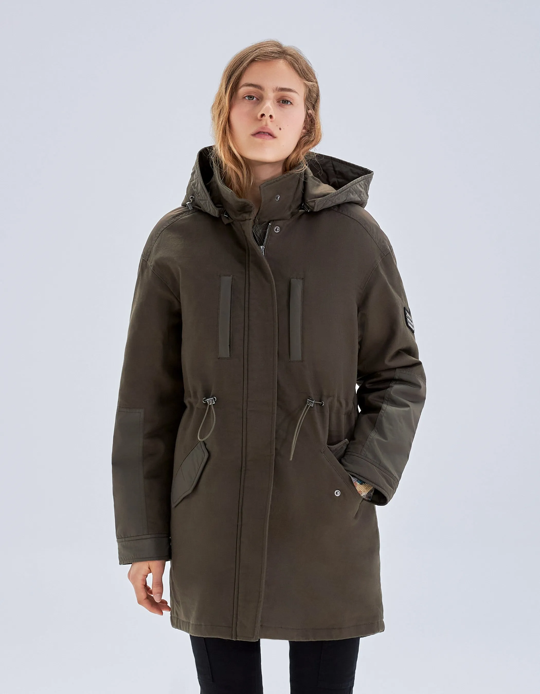 Parka kaki multipoches à capuche zippée Femme