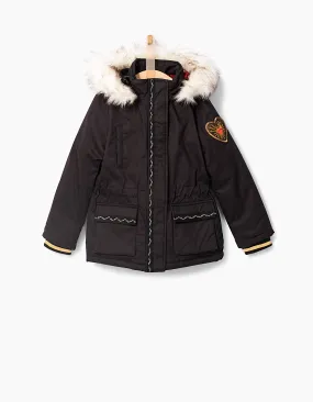 Parka noire doublée sherpa fille