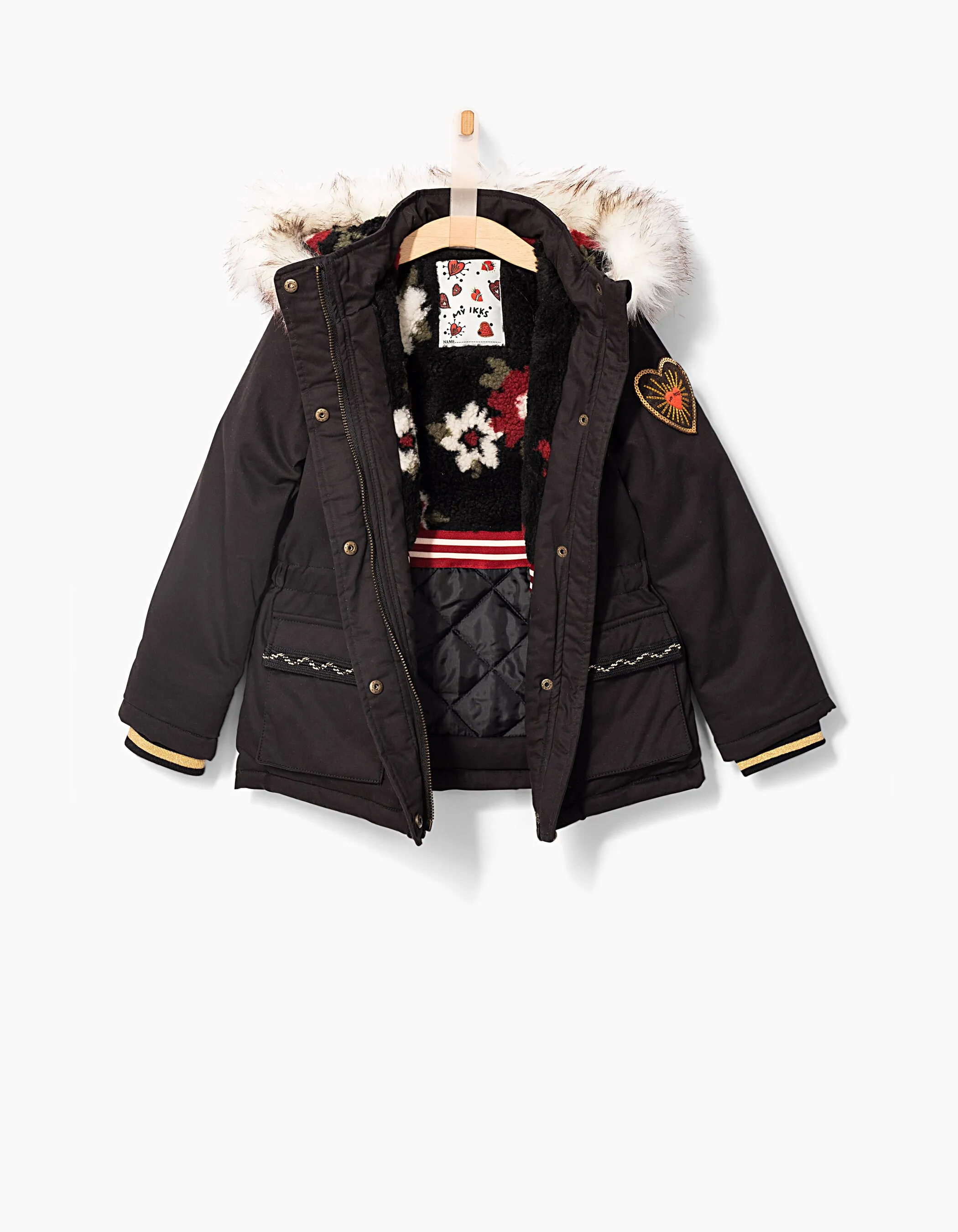 Parka noire doublée sherpa fille