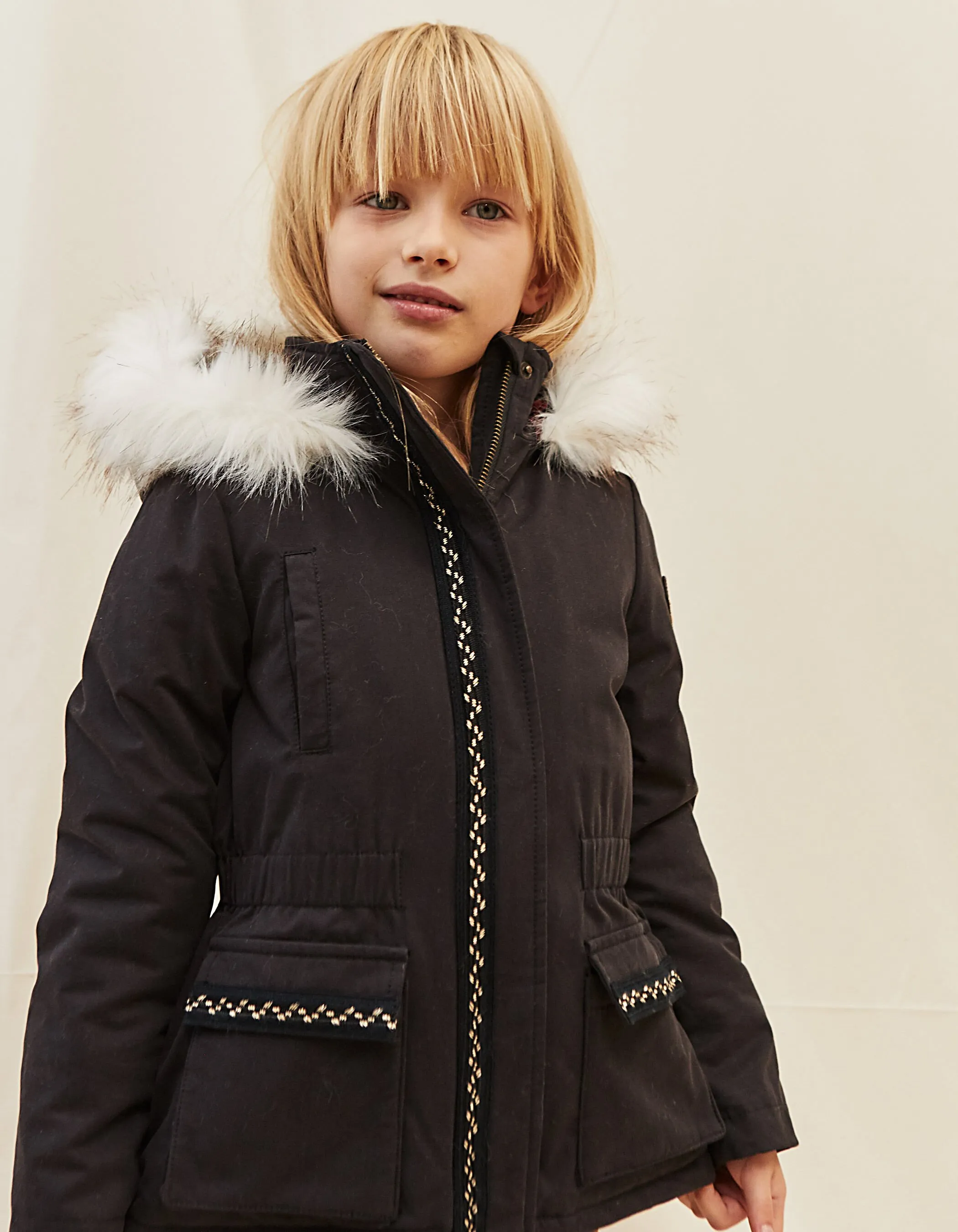 Parka noire doublée sherpa fille