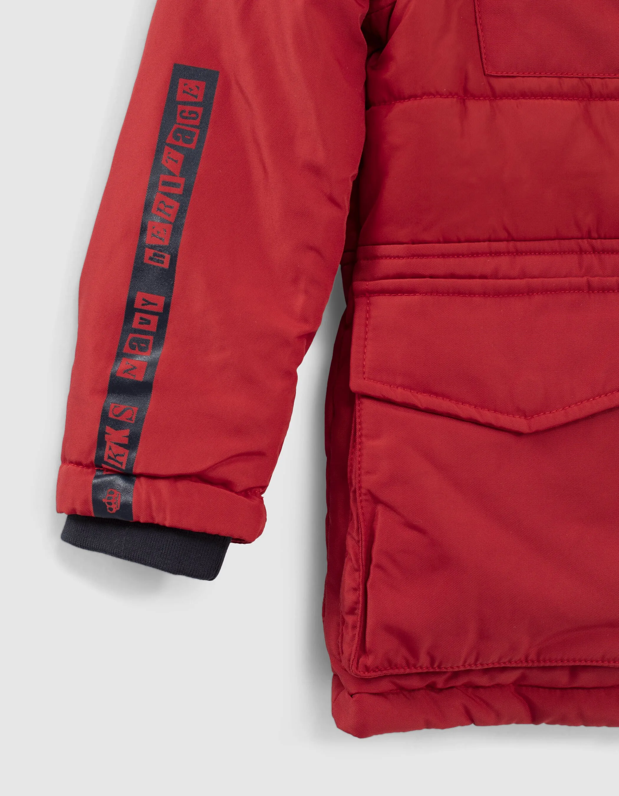 Parka rouge à capuche fourrée garçon