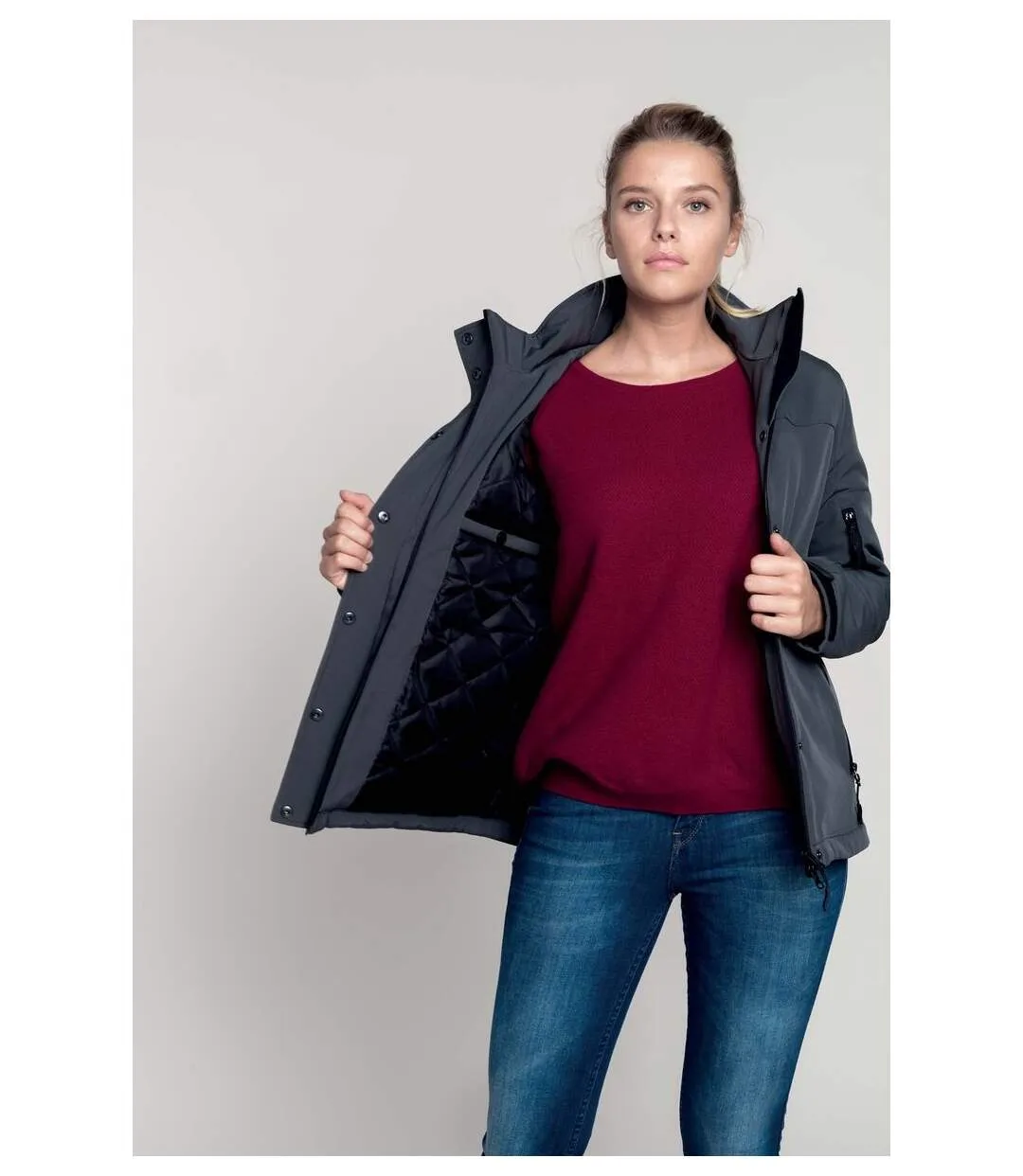 Parka softshell matelassée à capuche - K651 - femme - gris titanium