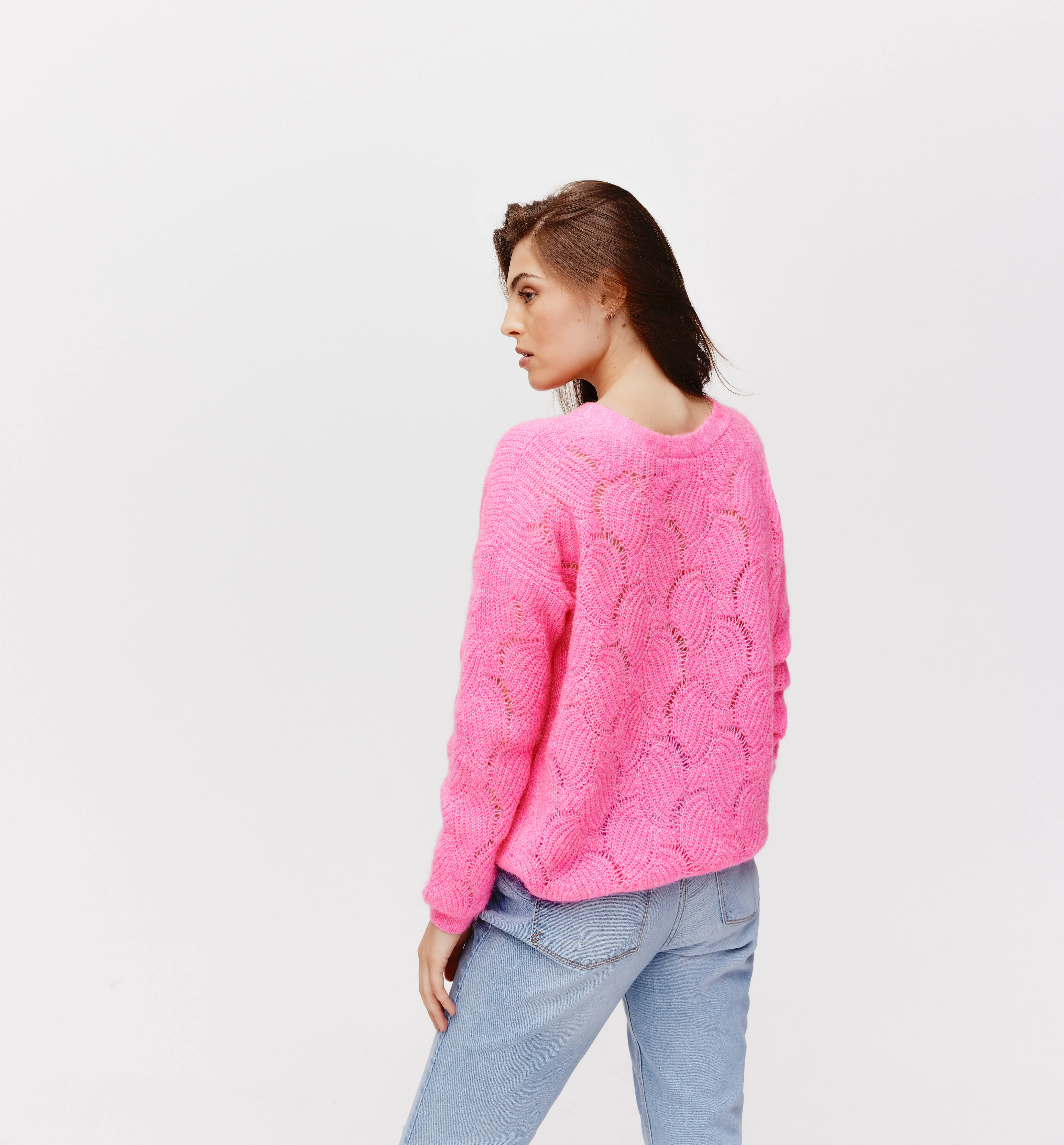 Pull / cardigan ajouré Femme - Rose fluo