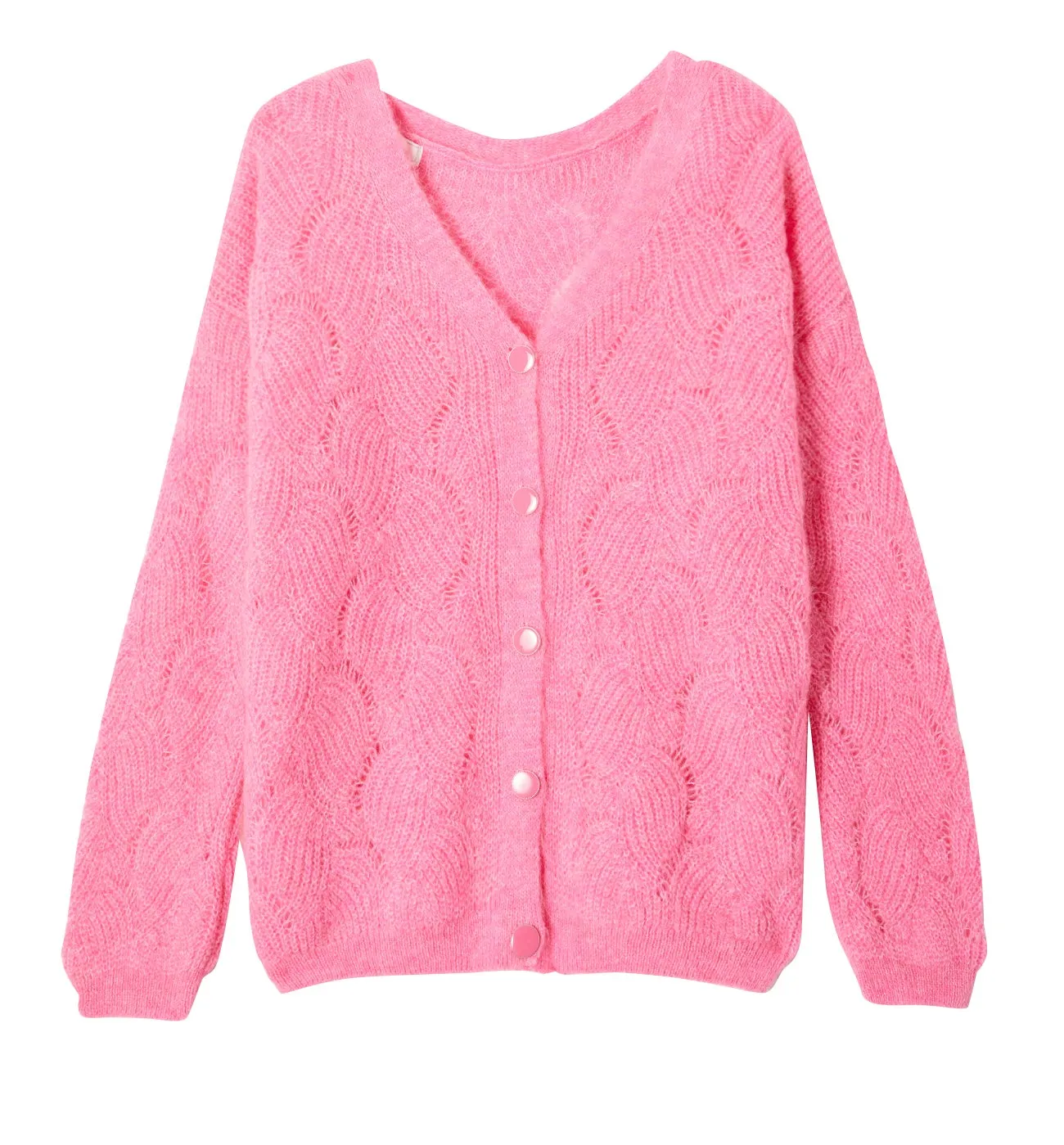 Pull / cardigan ajouré Femme - Rose fluo