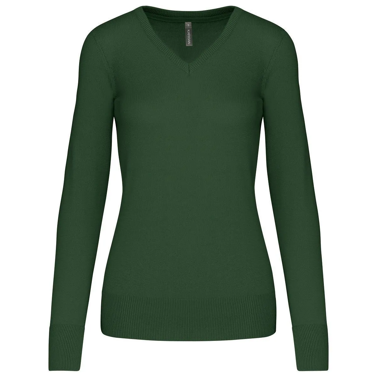 Pull col V femme - K966 - vert forêt 