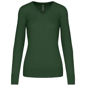 Pull col V femme - K966 - vert forêt 