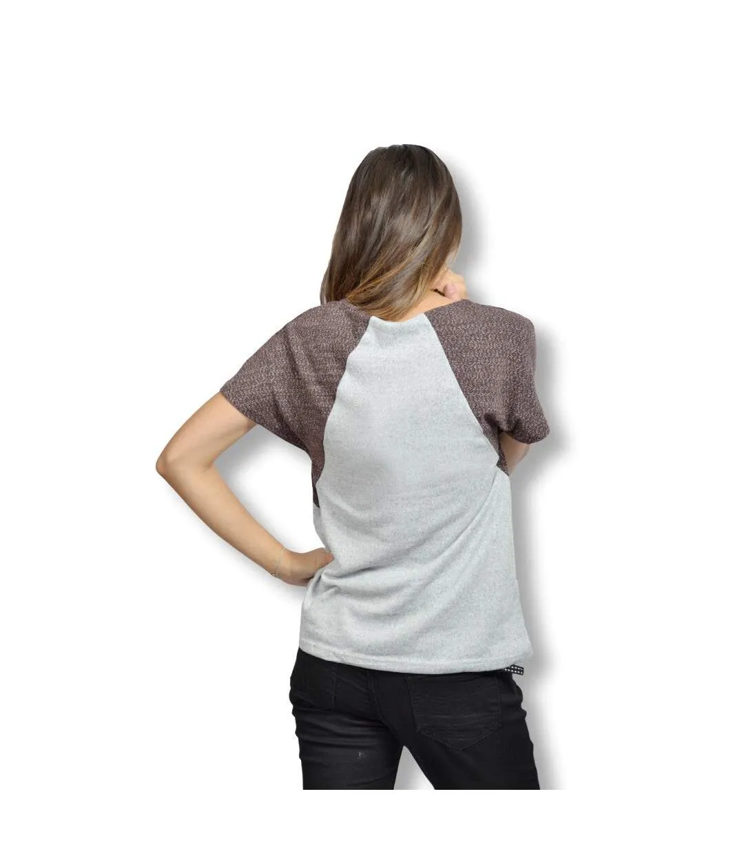 Pull femme manches courtes  de couleur gris