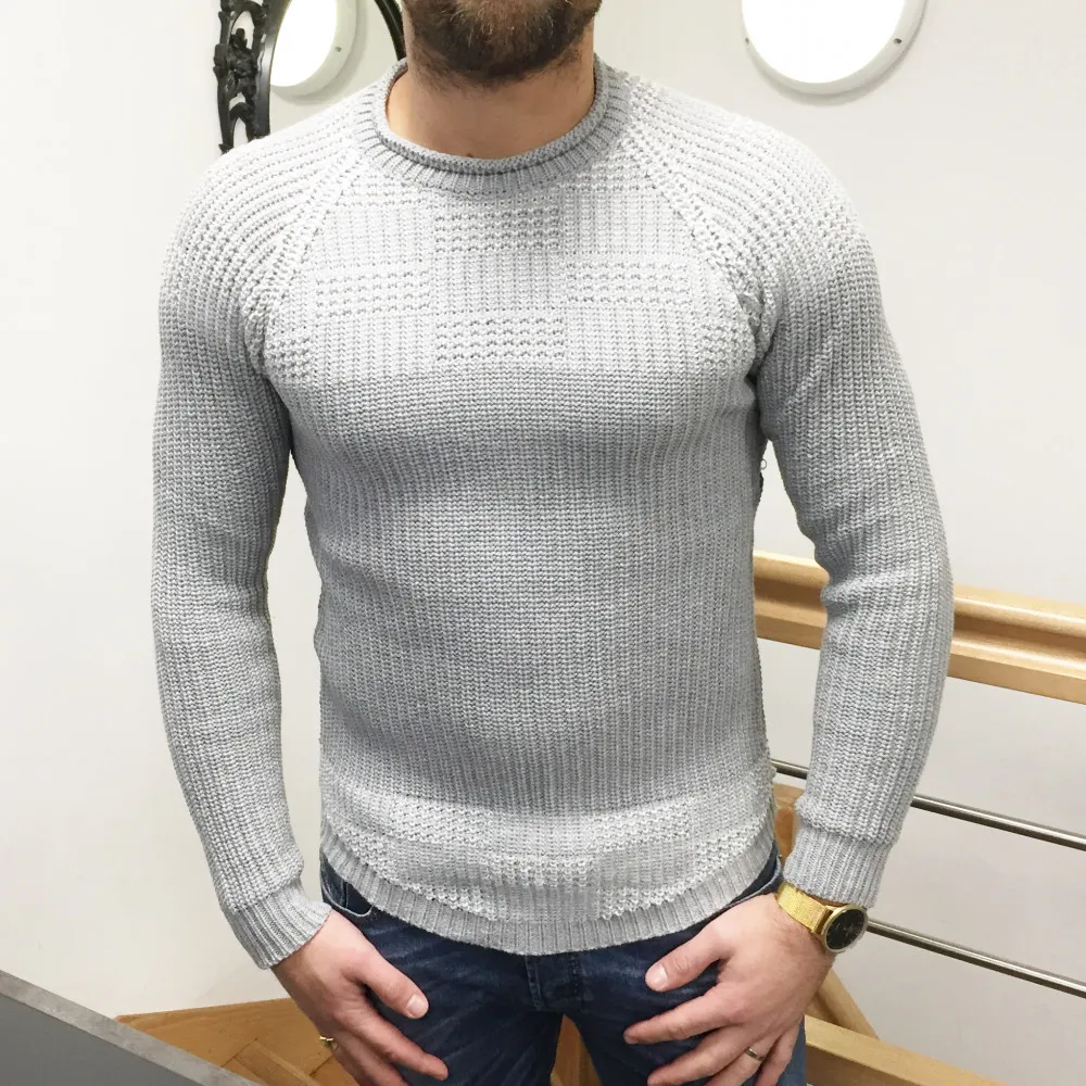 Pull gris en laine grosse maille