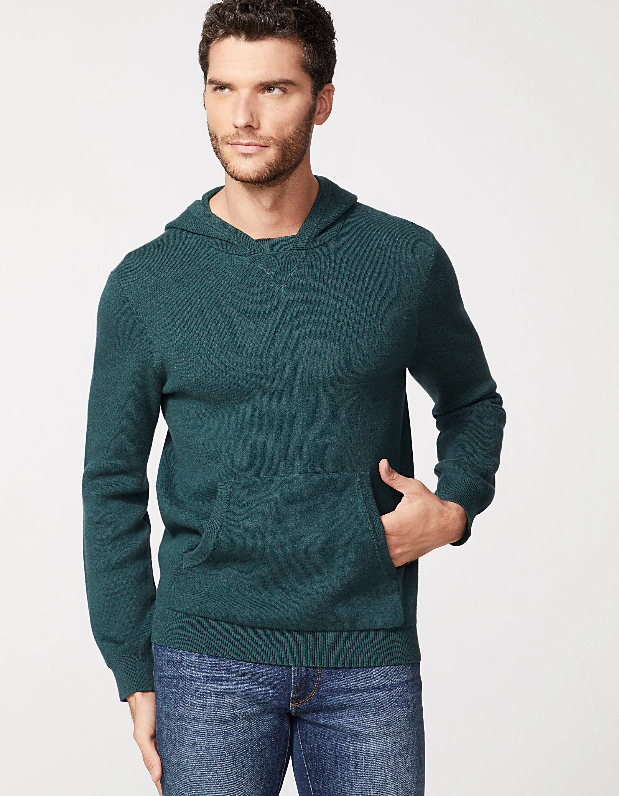 Pull vert anglais tricot à capuche Homme