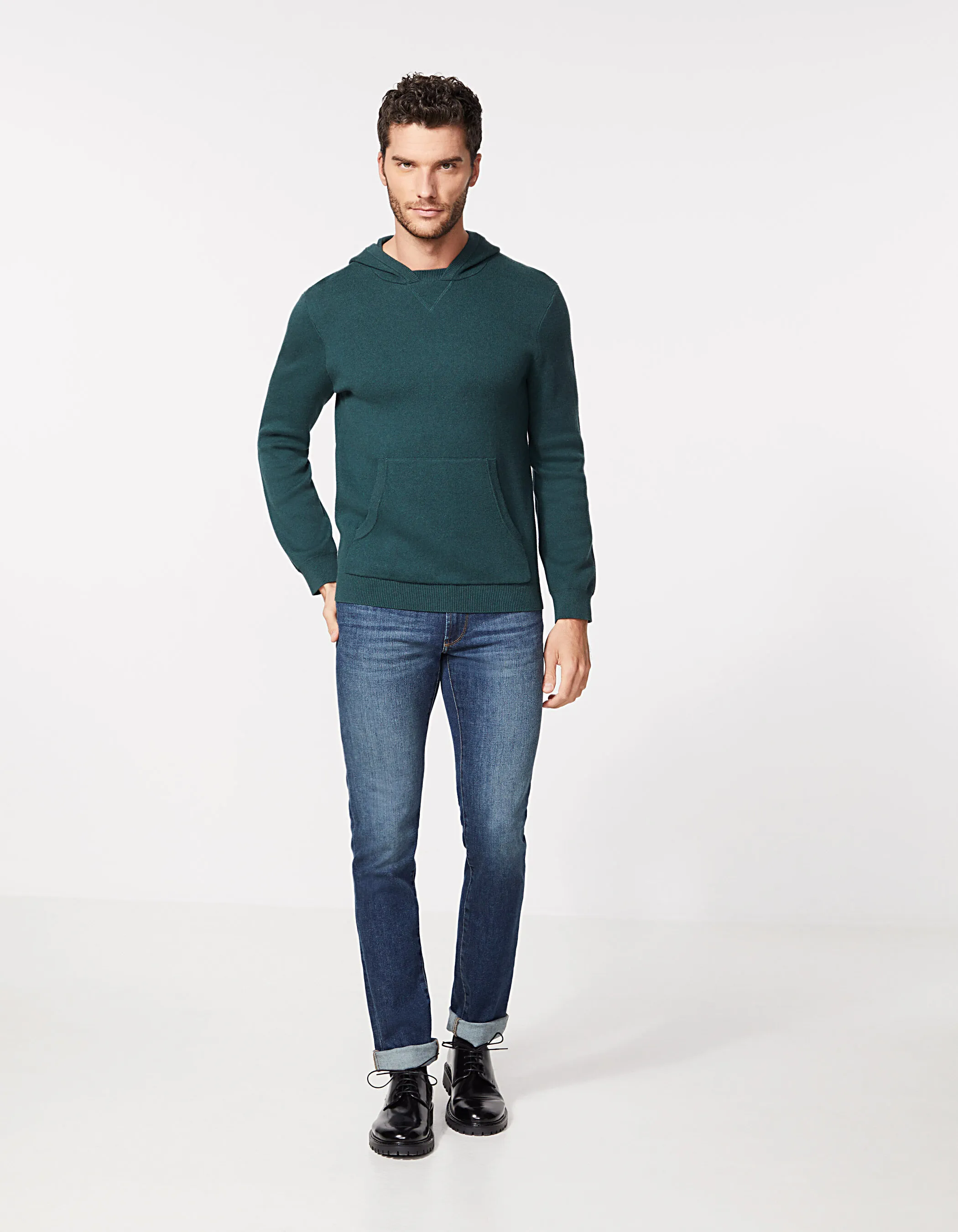 Pull vert anglais tricot à capuche Homme