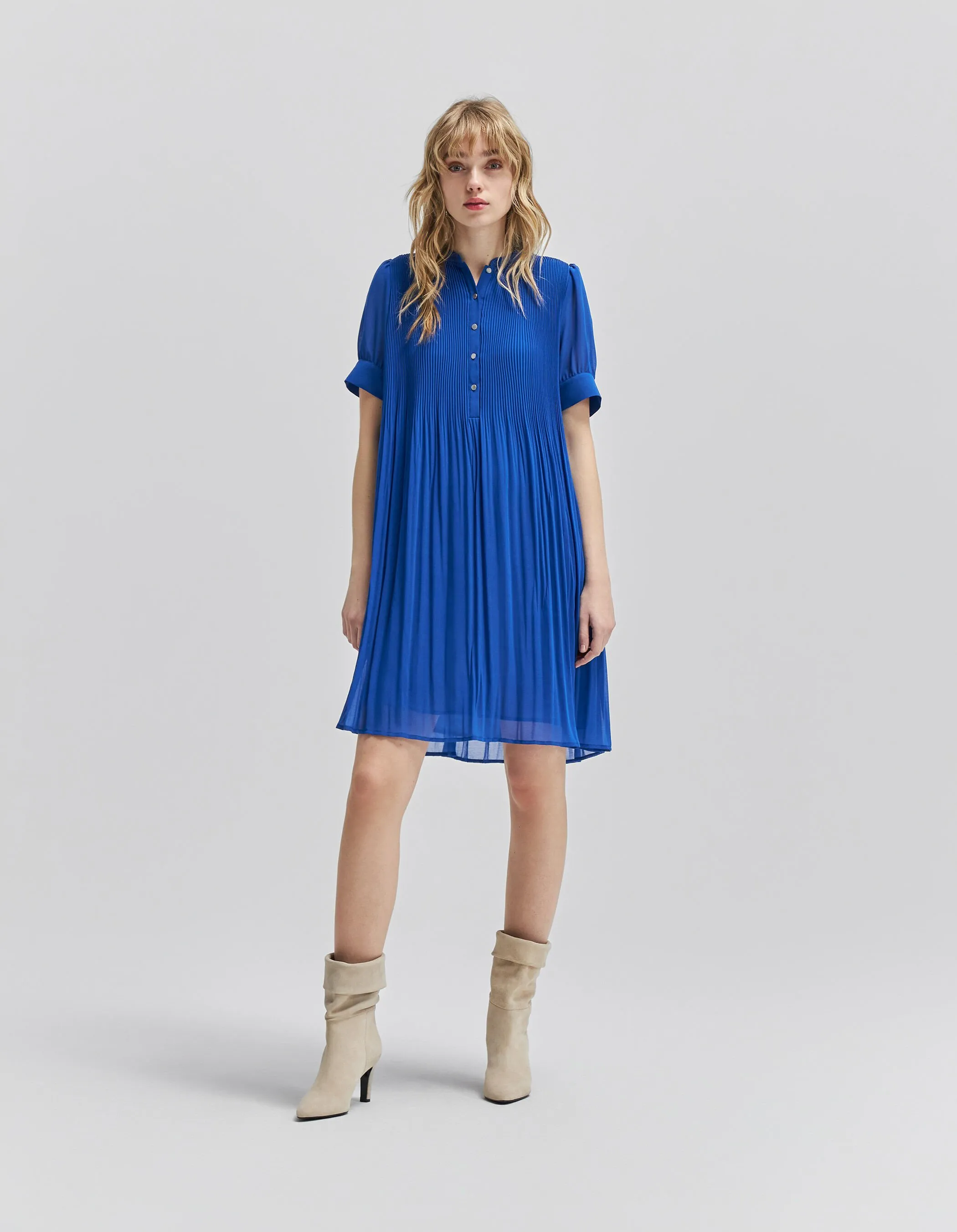 Robe ample cobalt recyclée plissée Femme