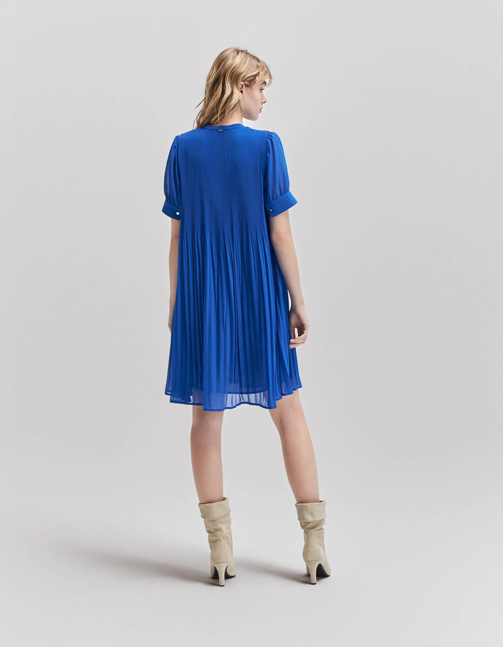 Robe ample cobalt recyclée plissée Femme