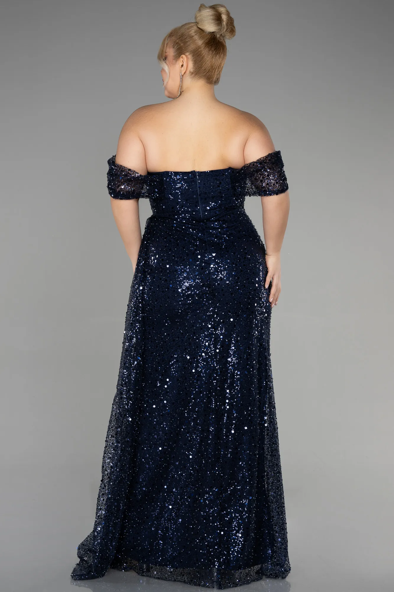 Robe De Fiançailles Grande Taille Squameuse Longue Bleu ABU3579