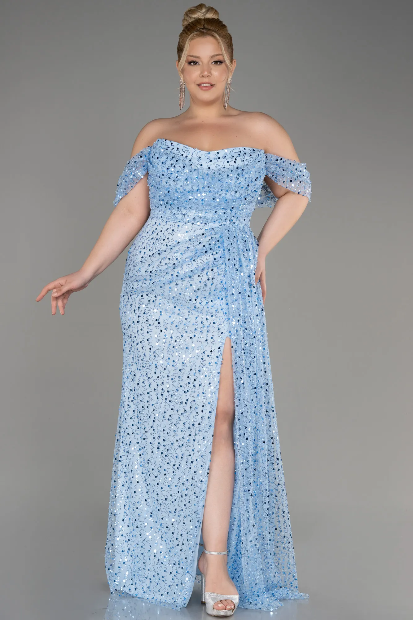 Robe De Fiançailles Grande Taille Squameuse Longue Bleu ABU3579