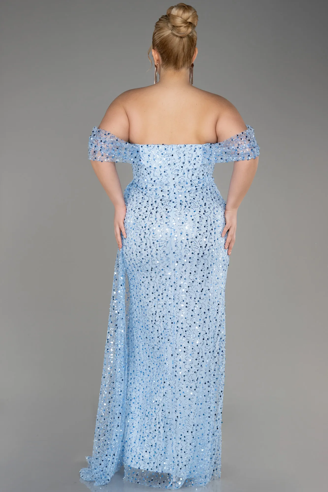 Robe De Fiançailles Grande Taille Squameuse Longue Bleu ABU3579