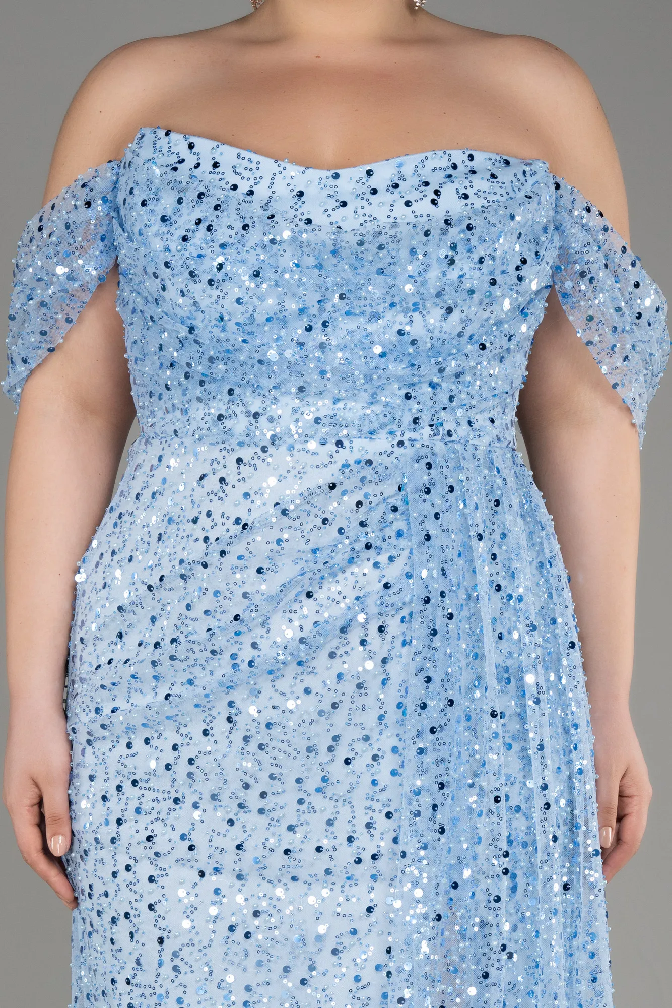 Robe De Fiançailles Grande Taille Squameuse Longue Bleu ABU3579