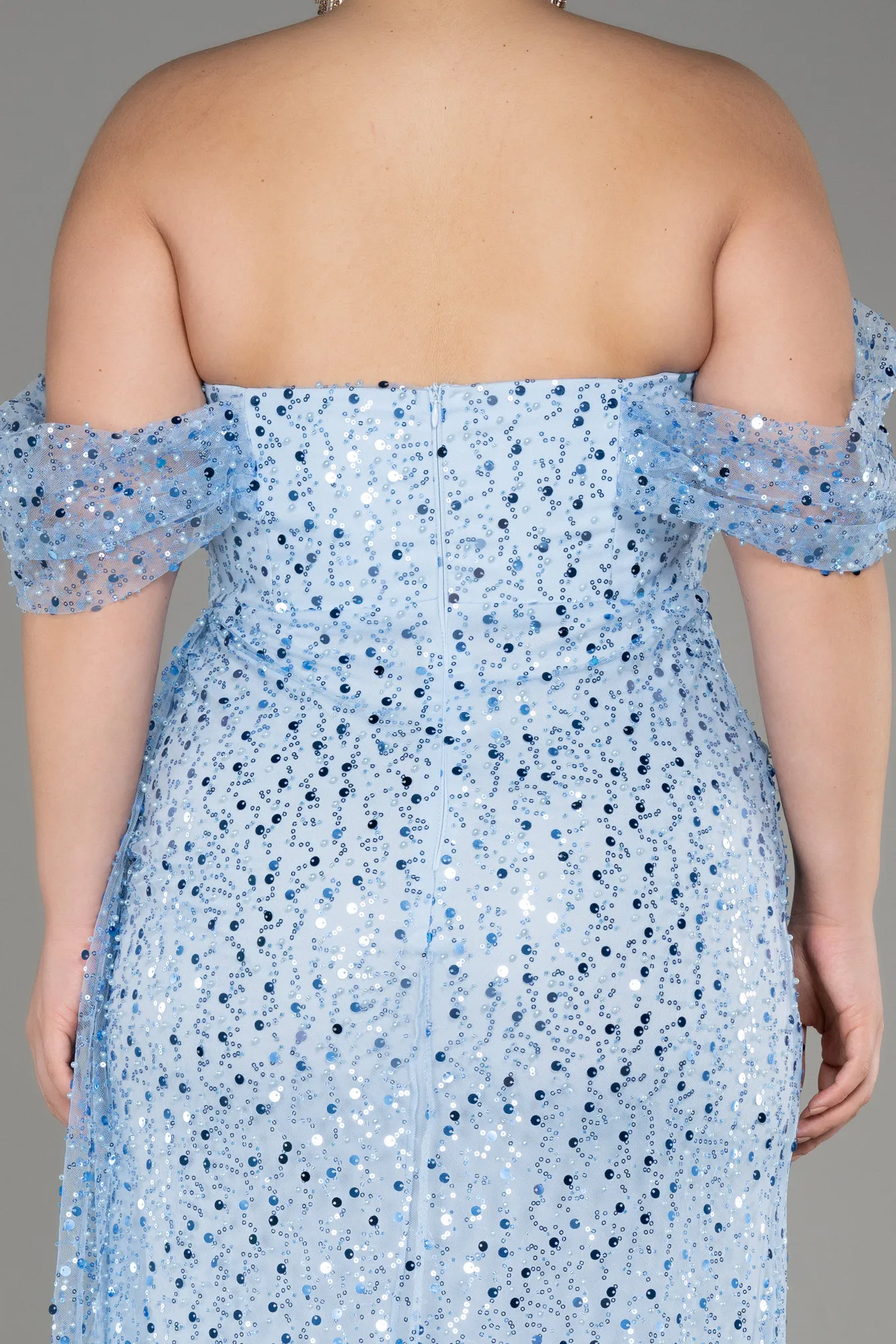 Robe De Fiançailles Grande Taille Squameuse Longue Bleu ABU3579