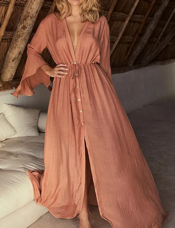 Robe de plage sexy à manches cloche pour vacances