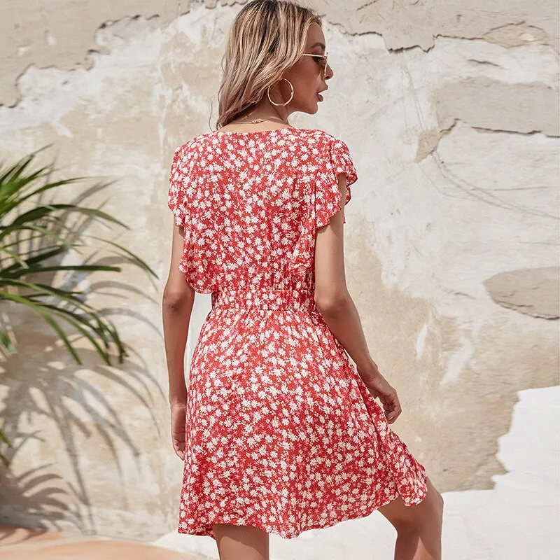 Robe Décontractée Rouge Florale