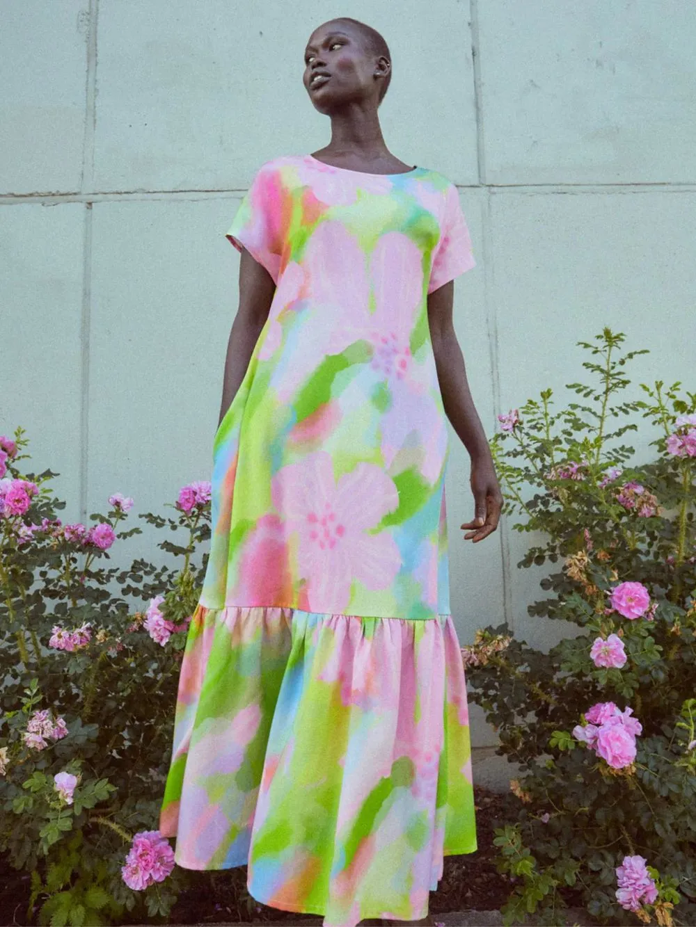 Robe longue en tencel | multicolore "pink bloom maxi dress multicolor" femme