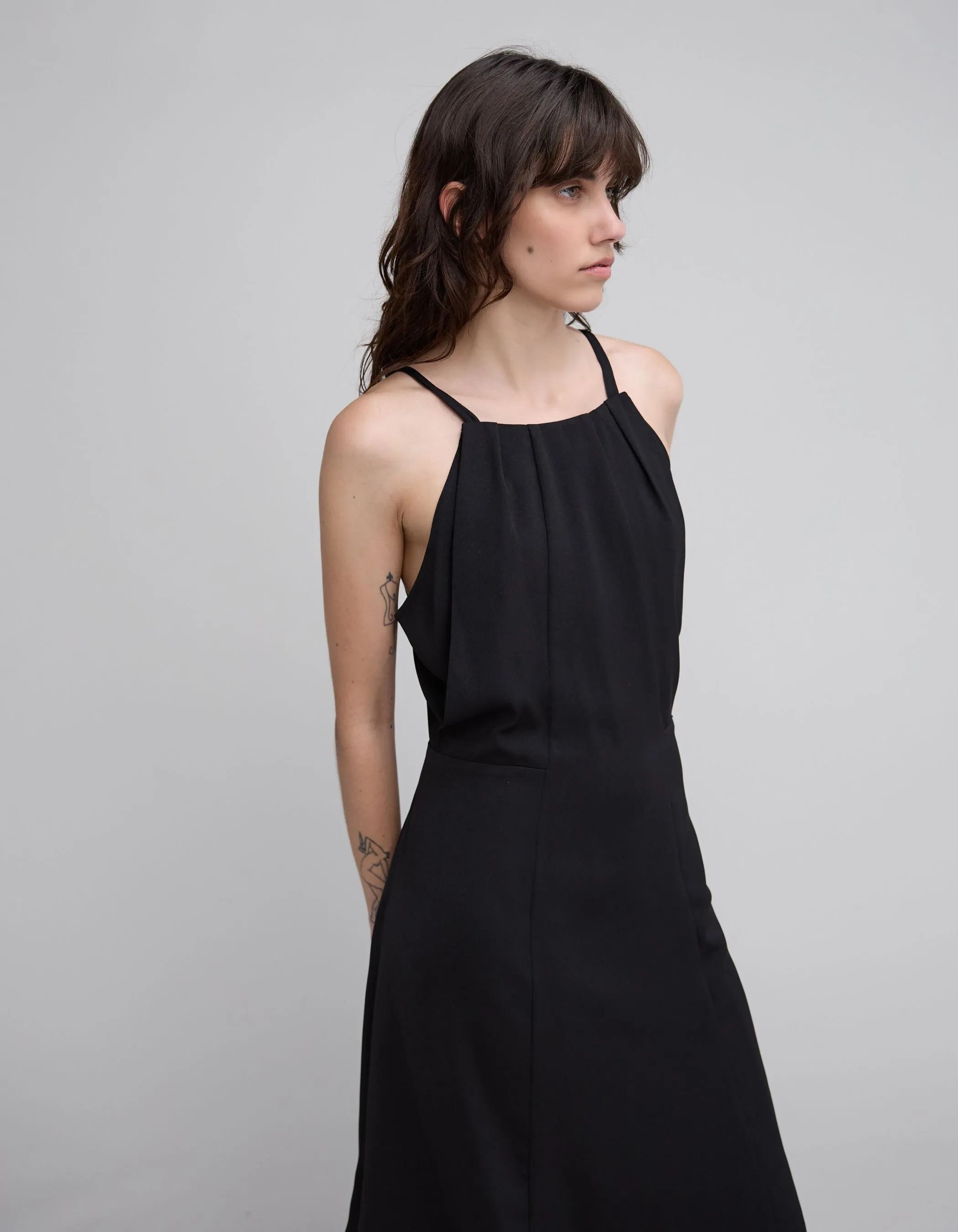 Robe longue noire recyclée Femme