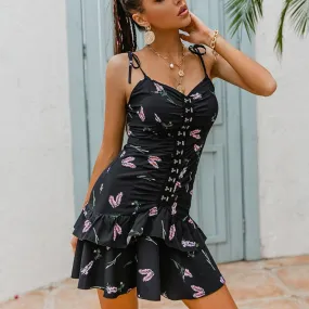 Robe Noire Fleurie Courte