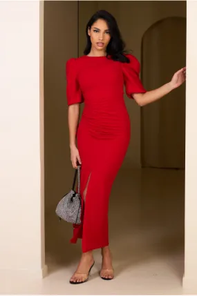 Robe rouge à manches ballons