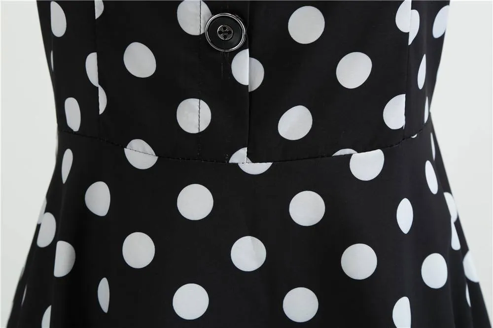 Robe vintage Demoiselle d'Honneur Noire à Pois Blancs