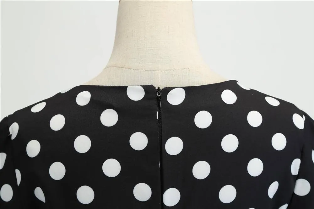 Robe vintage Demoiselle d'Honneur Noire à Pois Blancs