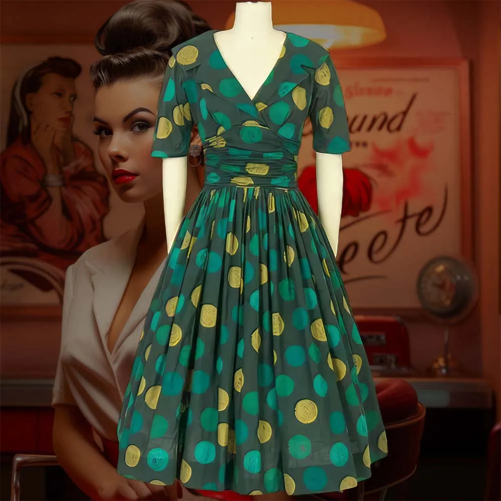 Robe vintage Verte à Gros Pois