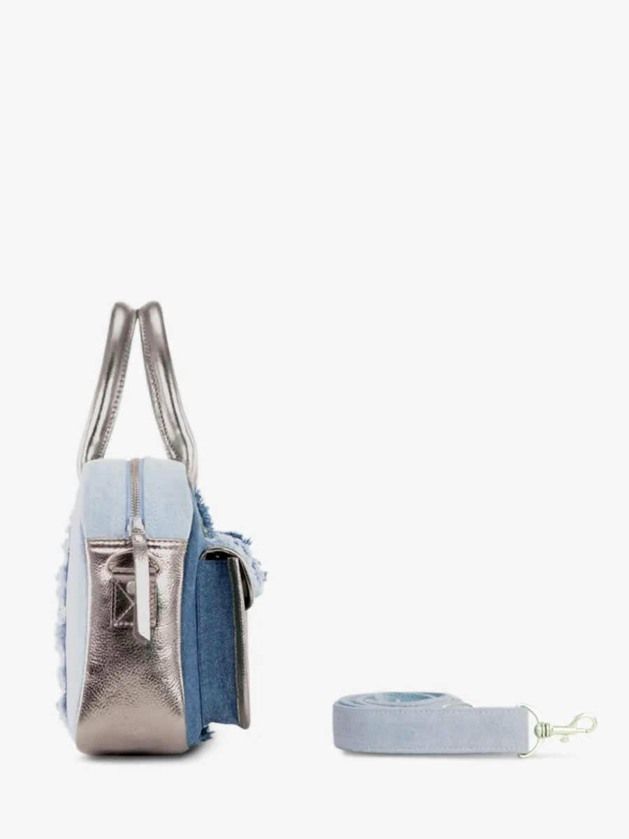 SAC EN CUIR ARGENTÉ ET JEAN FEMME LeDandy S  - Denim / Acier