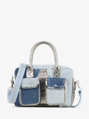 SAC EN CUIR ARGENTÉ ET JEAN FEMME LeDandy S  - Denim / Acier