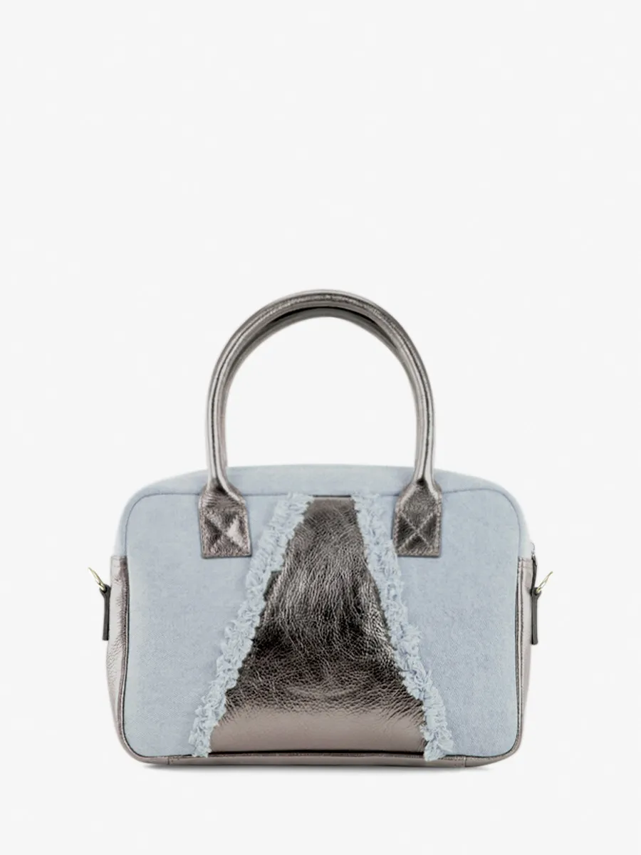 SAC EN CUIR ARGENTÉ ET JEAN FEMME LeDandy S  - Denim / Acier