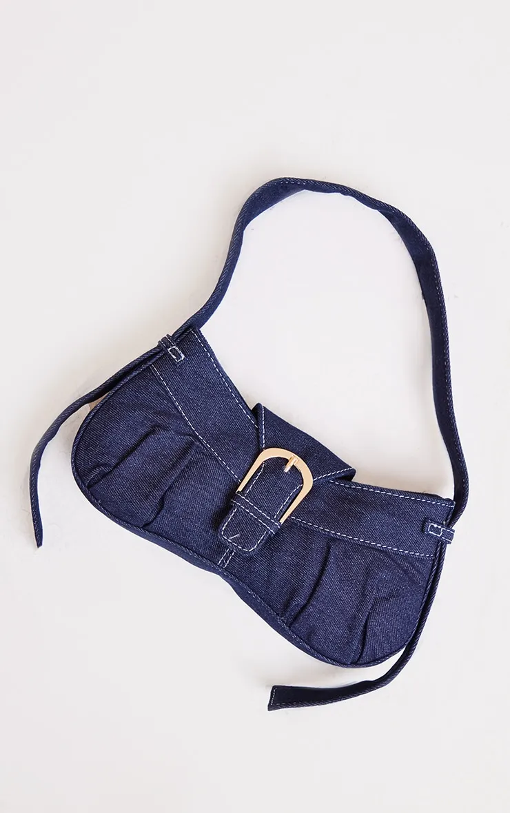 Sac à main en jean bleu à détail boucle et coutures