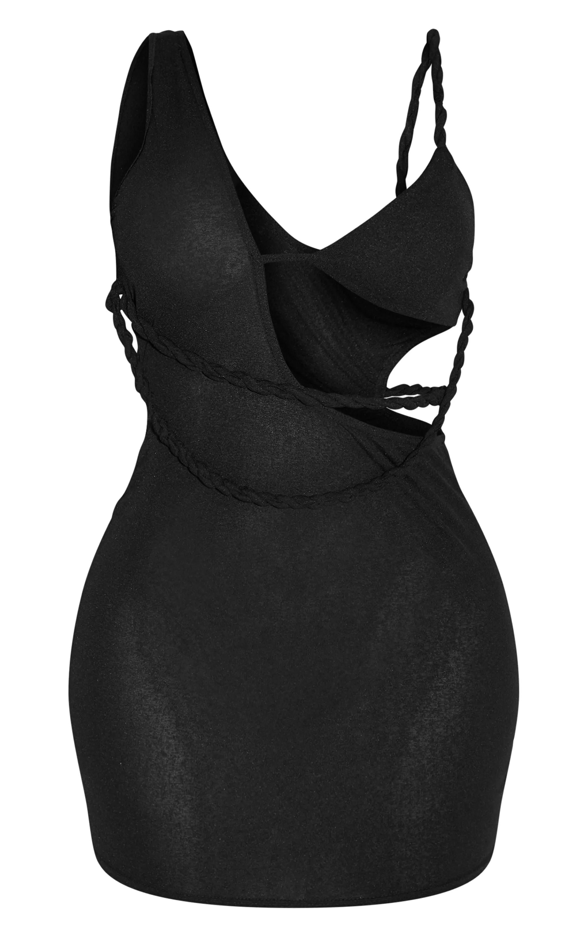 Shape Robe moulante en mesh noir découpé à bretelle torsadée