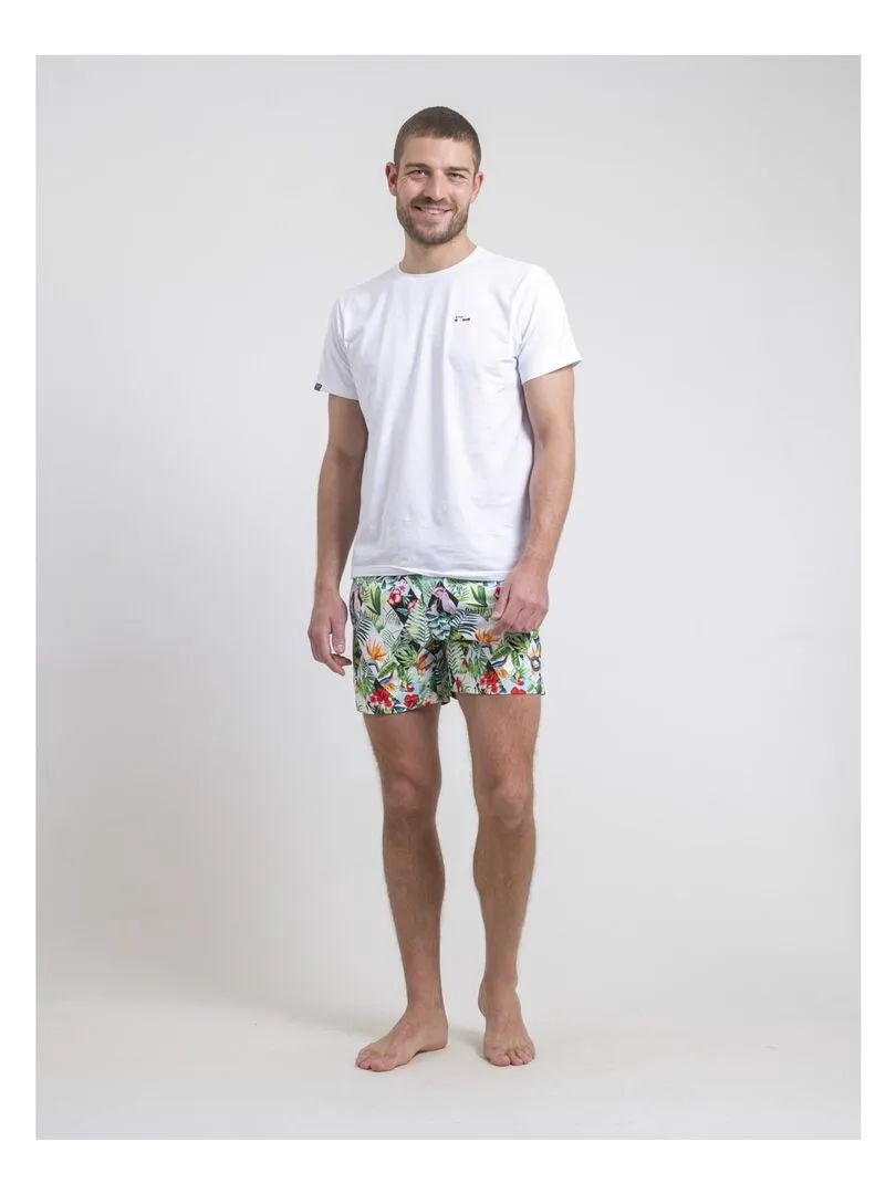 Short de bain motifs GALLIX - Blanc