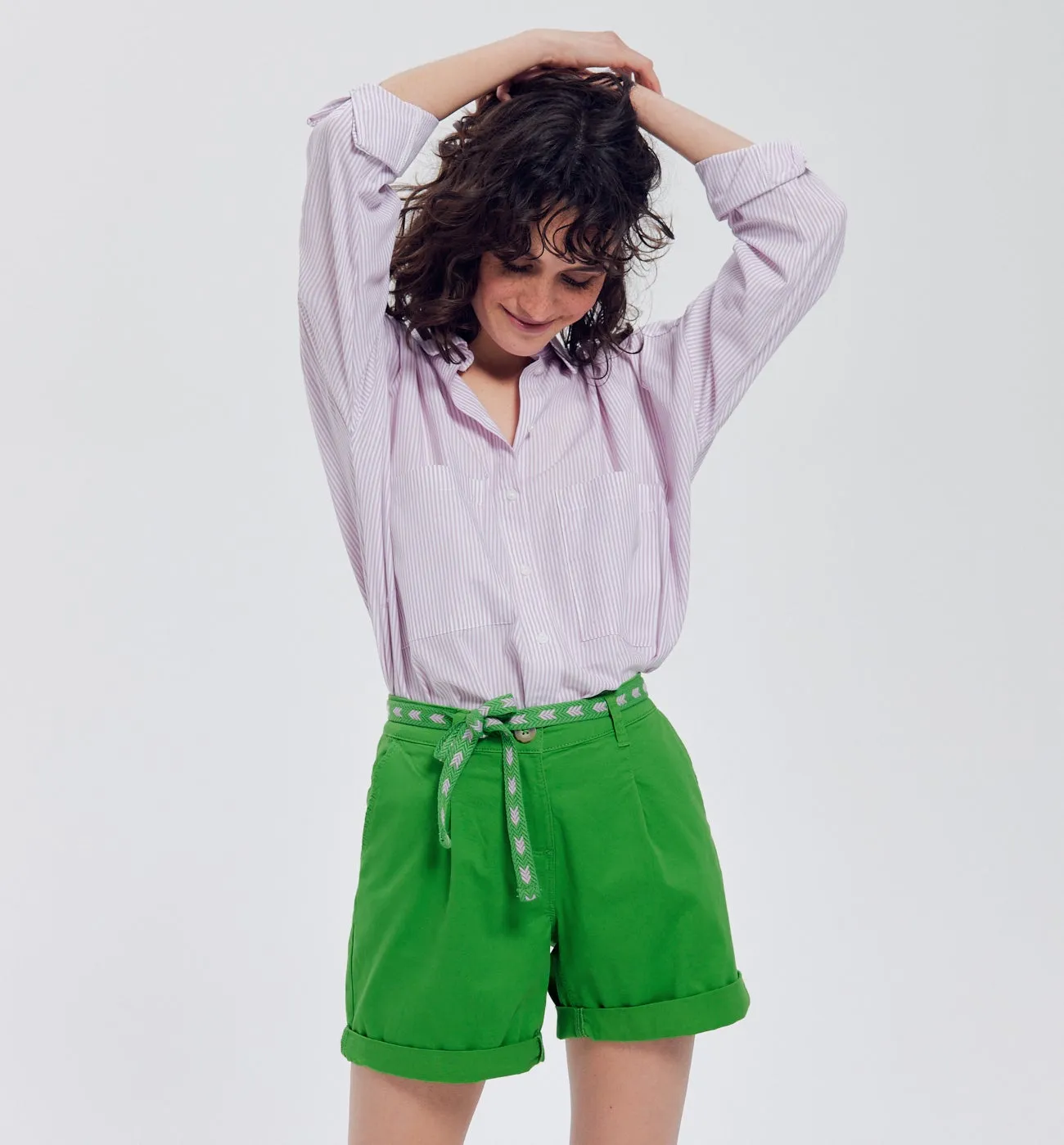 Short en toile + ceinture - Vert