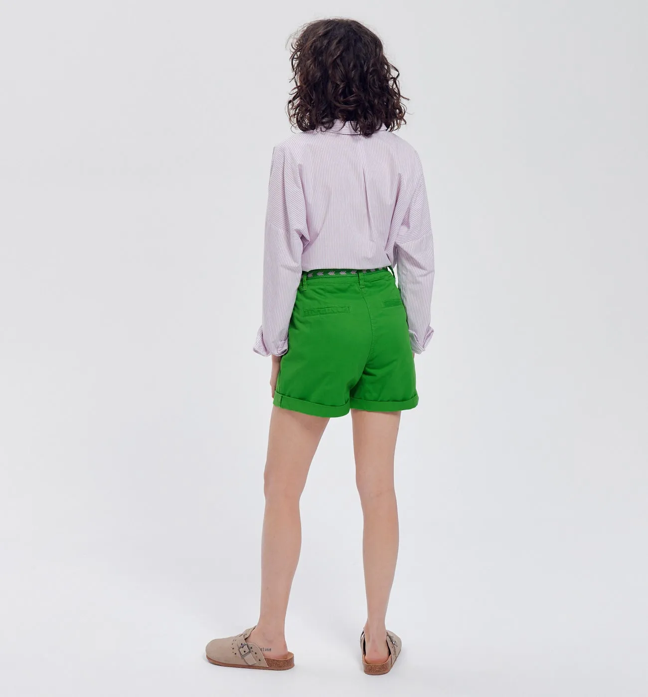 Short en toile + ceinture - Vert