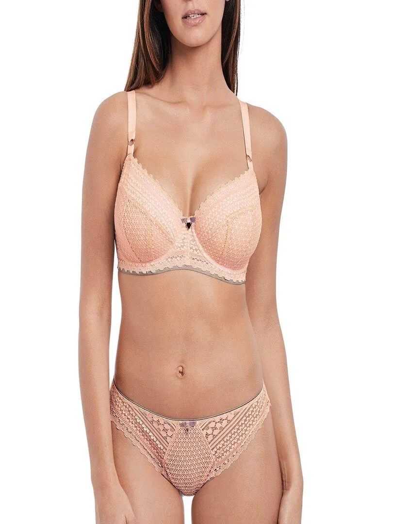 Soutien-gorge paddé dentelle géométrique à armatures Daisy Lace - Beige