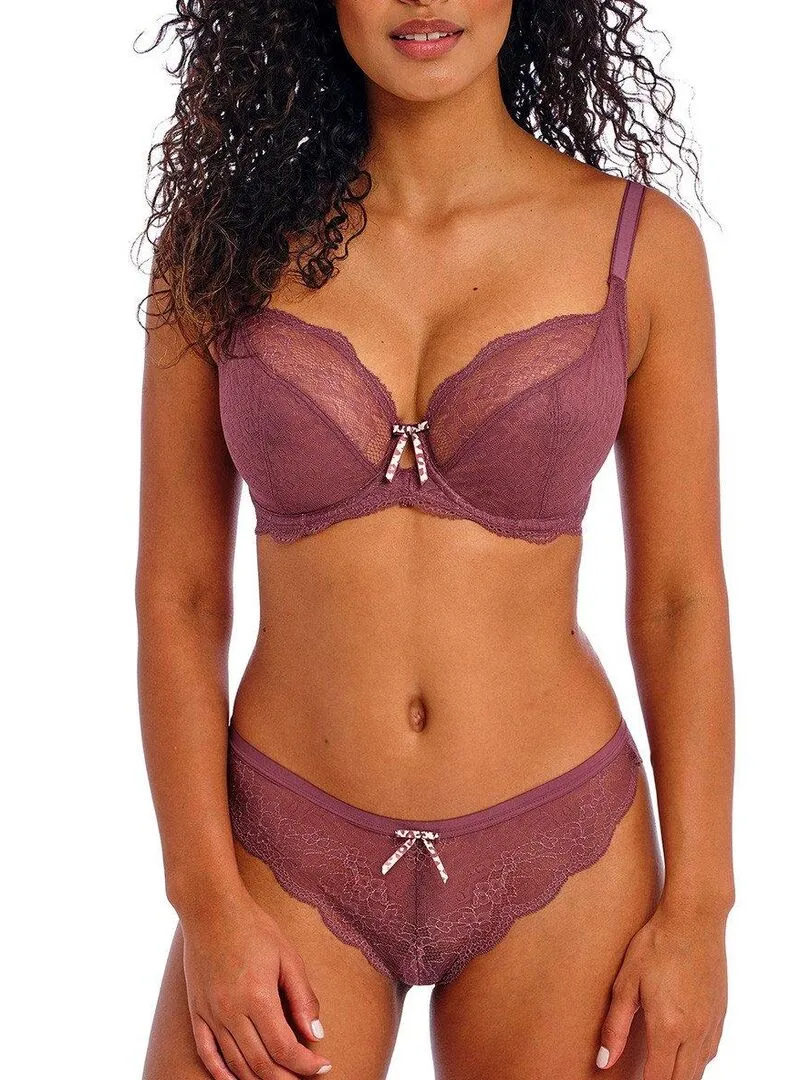 Soutien-gorge plongeant en dentelle à armatures Fancies - Marron