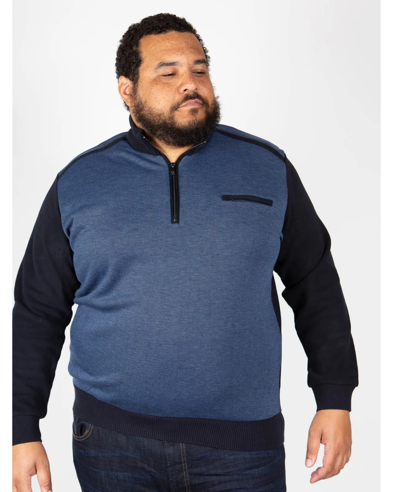 Sweat bi-matière Maneven grande taille bleu marine - Size-factory