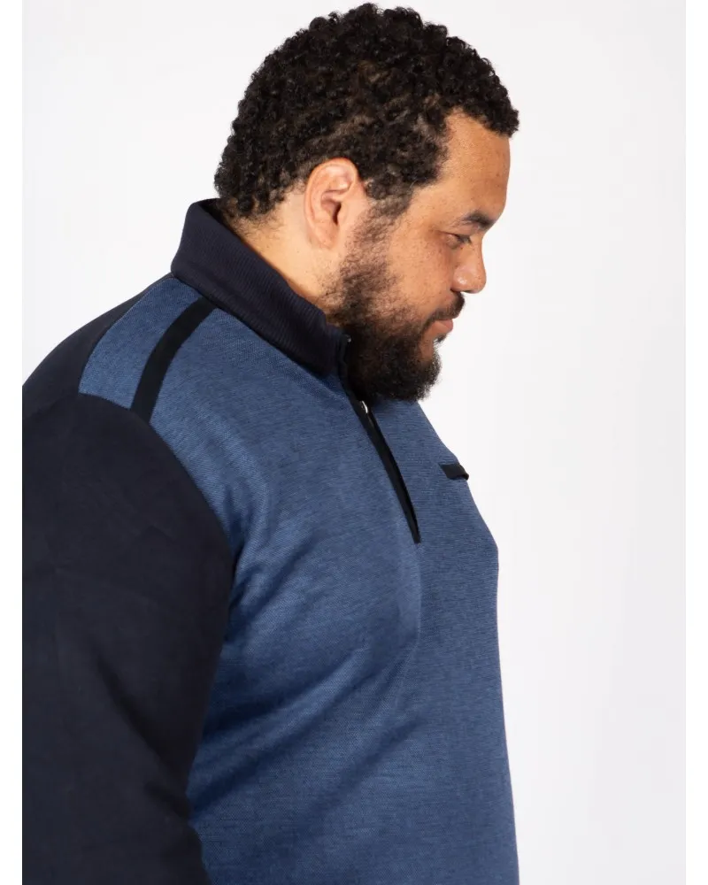 Sweat bi-matière Maneven grande taille bleu marine - Size-factory