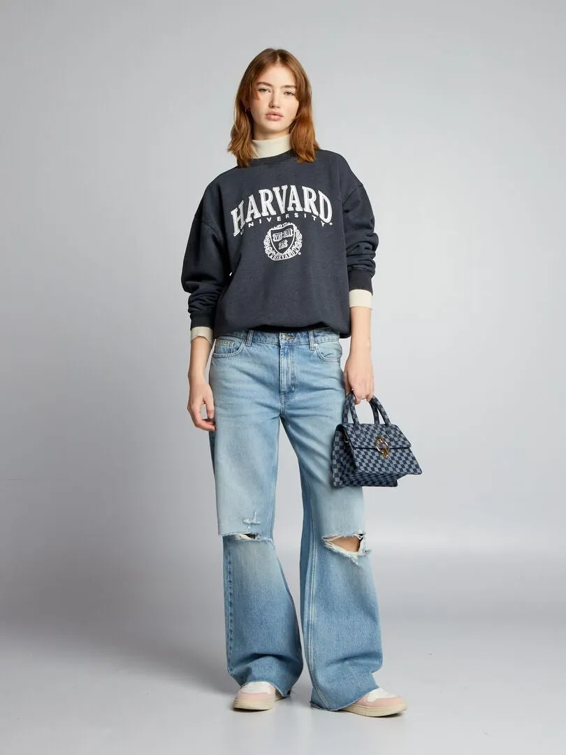 Sweat oversize 'Harvard' à col rond - Gris