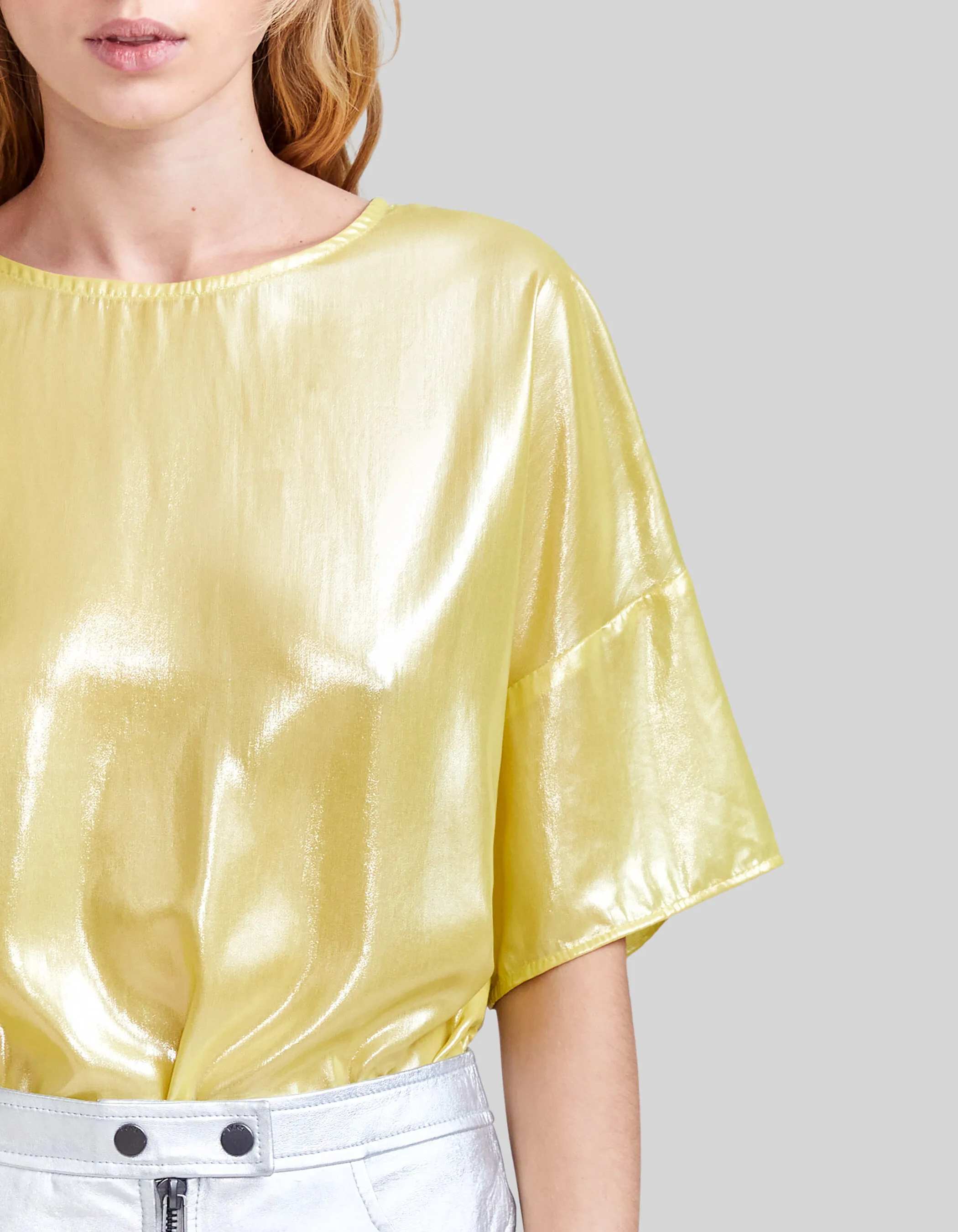 Top jaune lamé coupe loose Femme