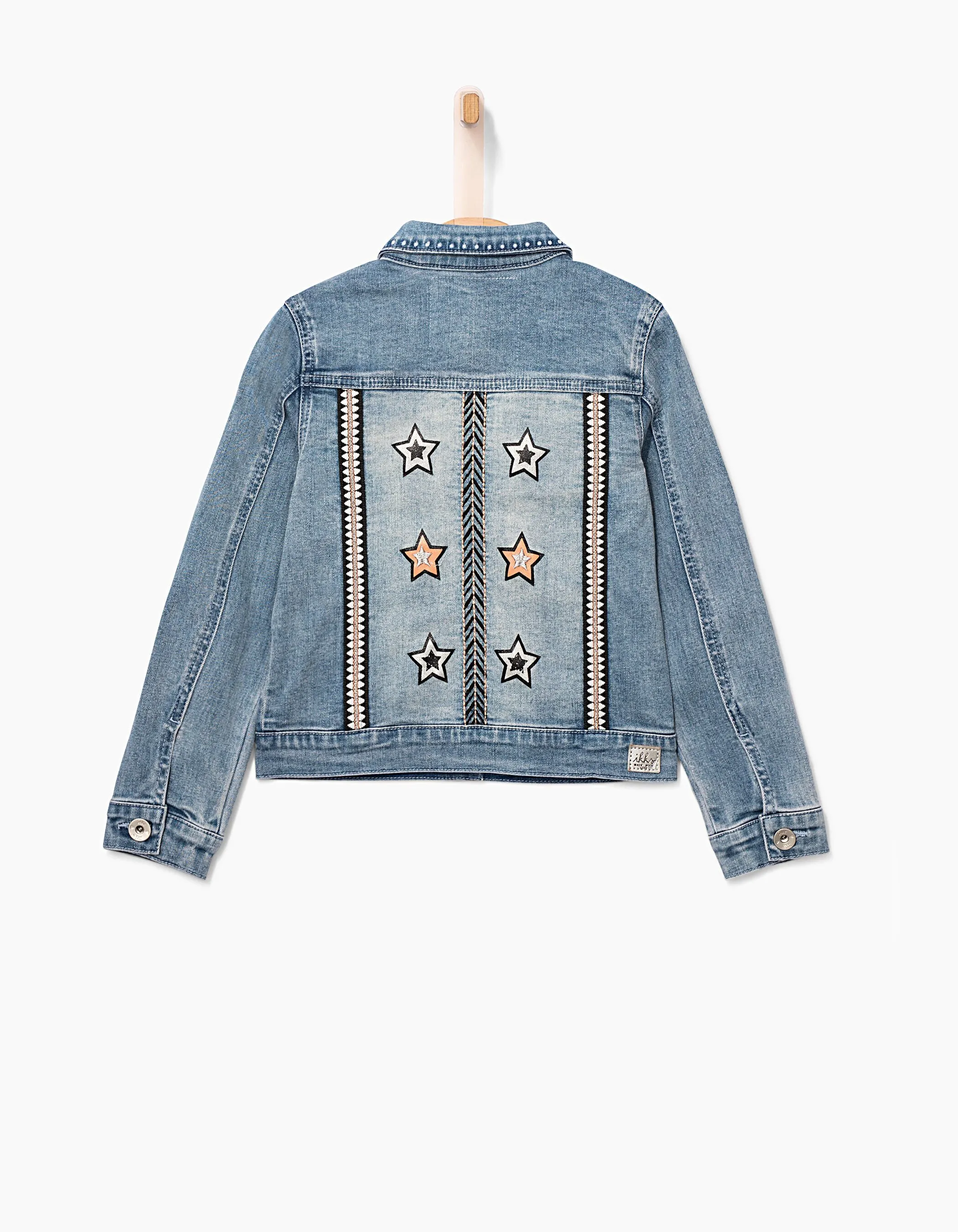 Veste en jean blue bleach à broderies pour fille